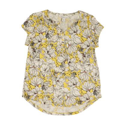 Yellow Floral Short Sleeve Blouse