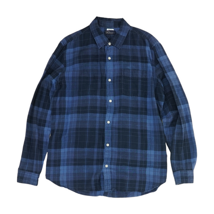 Navy Plaid Long Sleeve Button Down