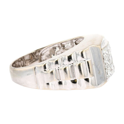 2.16 ct 14K White Gold Tension Set Cluster Diamond Gents Band With Rolex Shank