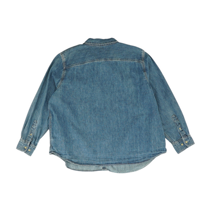 Blue Solid Long Sleeve Button Down