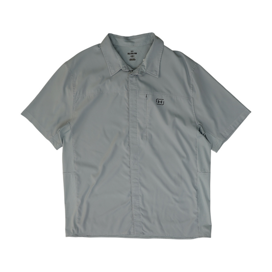 Gray Solid Short Sleeve Button Down