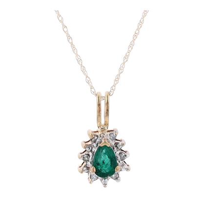 10K Two-Tone Gold Emerald Pendant Necklace