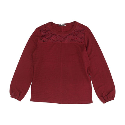 Burgundy Solid Long Sleeve Blouse