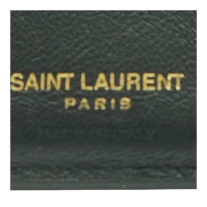 Black Tiny Cassandre Credit Card Wallet in Crocodile-Embossed Matte Leather