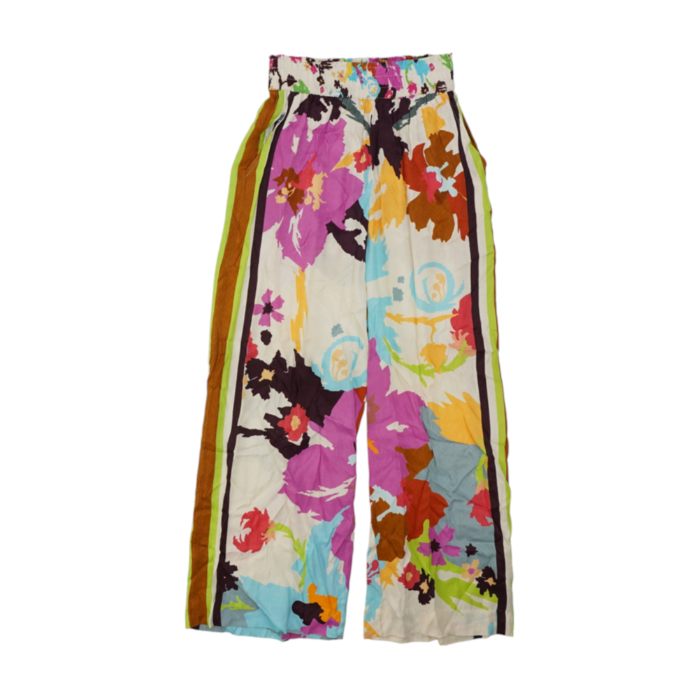 White Abstract Wide Leg Pants