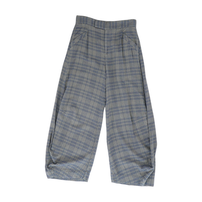 Blue Plaid Wide Leg Pants