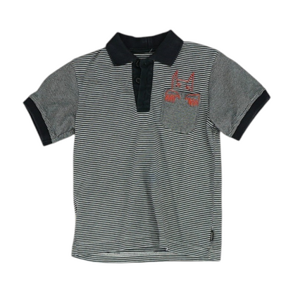 Navy Striped Short Sleeve Polo