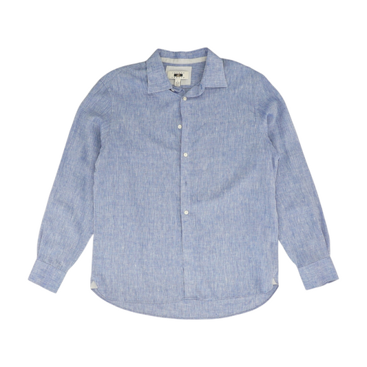 Blue Solid Long Sleeve Button Down