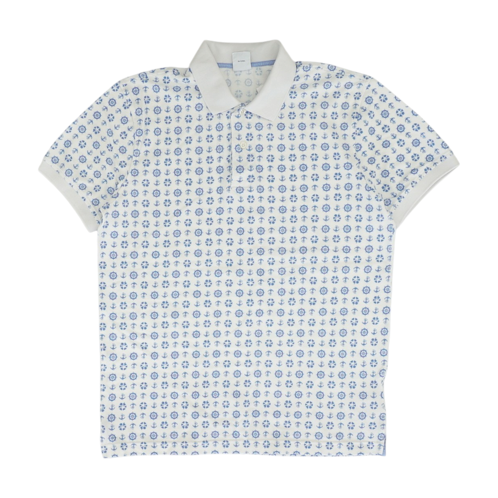 White Print Short Sleeve Polo