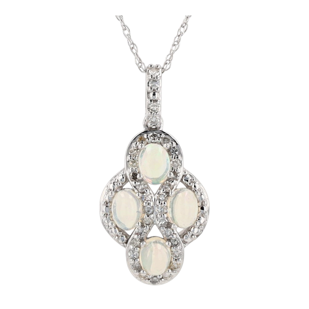 10K White Gold Opal Pendant Necklace – Image 3