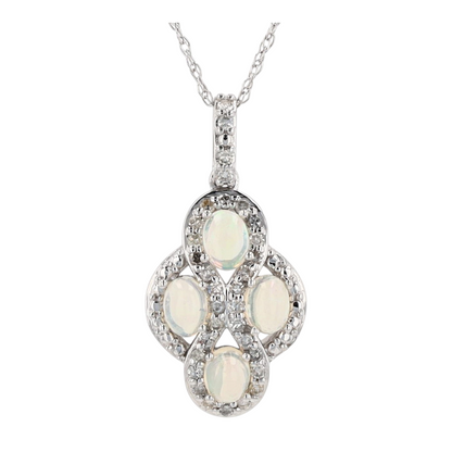 10K White Gold Opal Pendant Necklace – Image 3