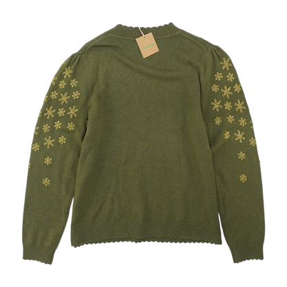 Green Floral Pullover Sweater