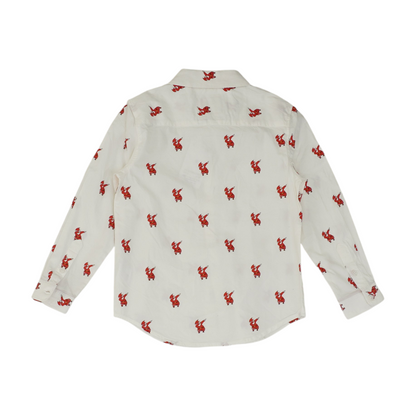 White Print Long Sleeve Button Down