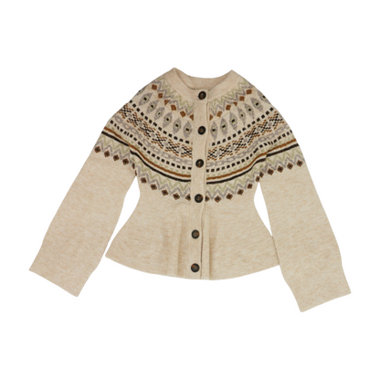 Beige Print Cardigan Sweater