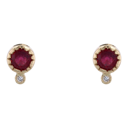 14K Yellow Gold Red Stone Stud Earrings