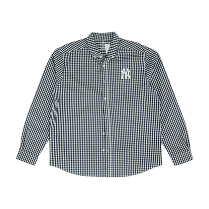 Black New York Yankees Check Long Sleeve Button Down