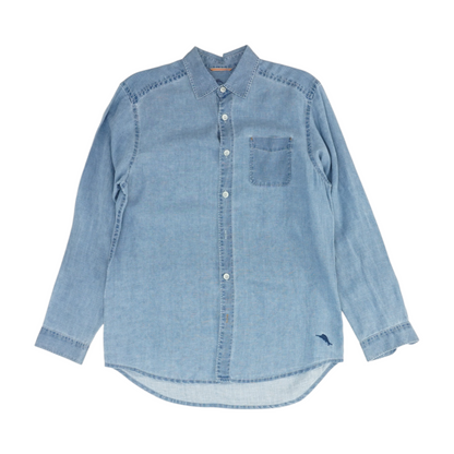 Blue Solid Long Sleeve Button Down