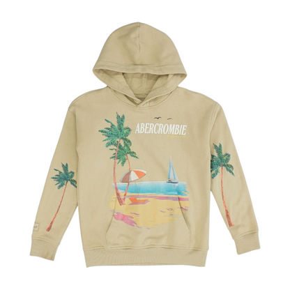 Beige Graphic Hoodie Pullover