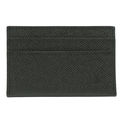 Double Card Holder in Black Taiga Leather