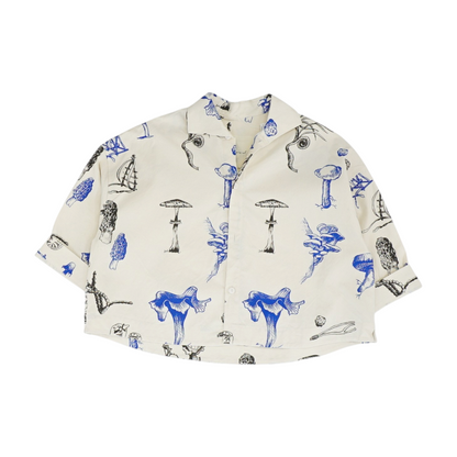 Beige Graphic Button Down