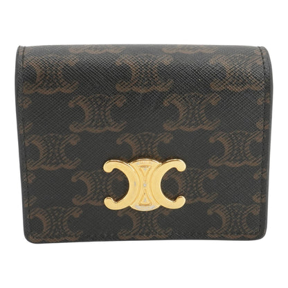 Tan Triomphe Compact Wallet in Triomphe Canvas