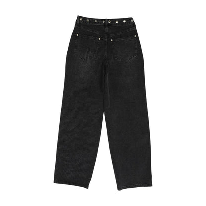 Black Solid Mid Rise Wide Leg Jeans