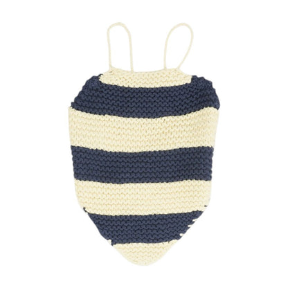 Navy Striped Cropped Knit Top