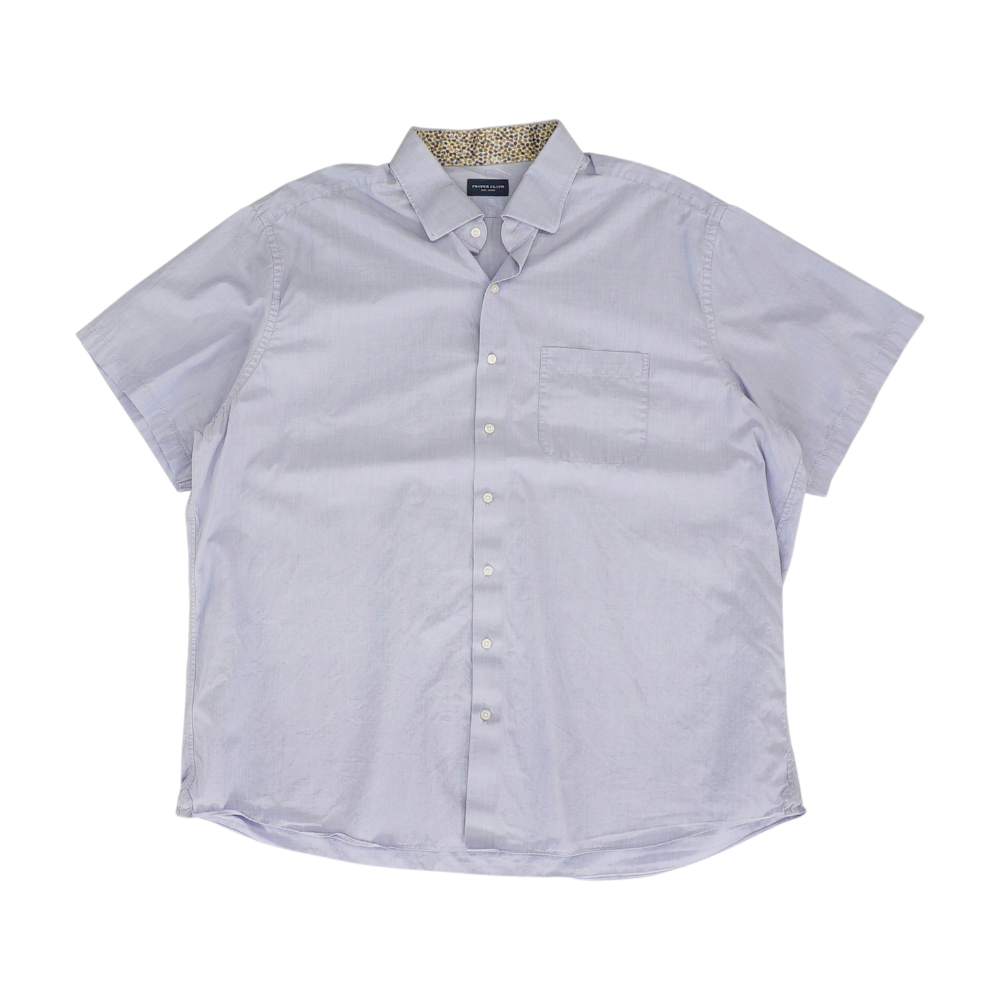 Blue Solid Short Sleeve Button Down