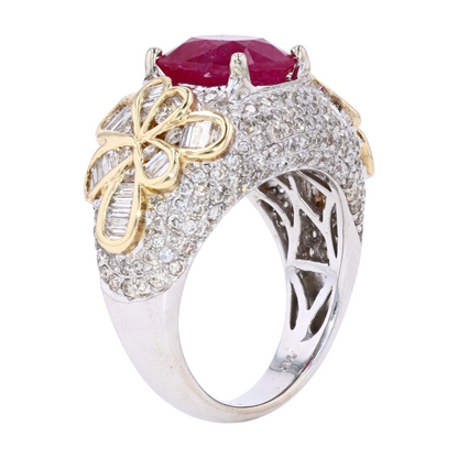 5 ctw 14K Two-Tone Gold Burmese Ruby Statement Ring