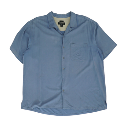 Blue Solid Short Sleeve Button Down