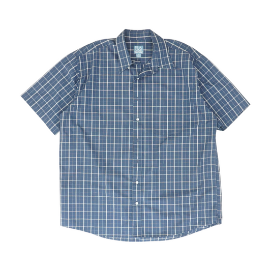 Navy Plaid Short Sleeve Button Down