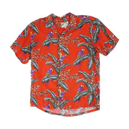 Red Tropical Short Sleeve Button Down