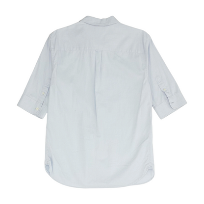 Blue Solid Short Sleeve Button Down