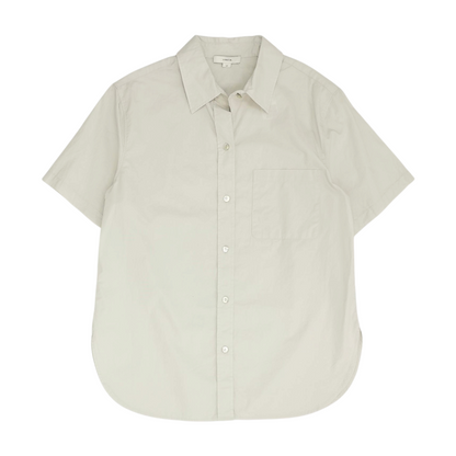 Beige Solid Short Sleeve Button Down