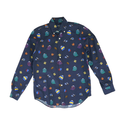 Navy Print Long Sleeve Button Down