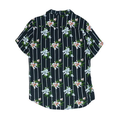 Black Floral Short Sleeve Button Down
