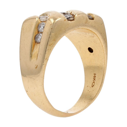 1 1/3 Ct 14K Gold Channel Set Round Diamond Square Top Signet Ring