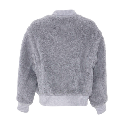 Gray Terry Teddy Oversized Bomber Jacket