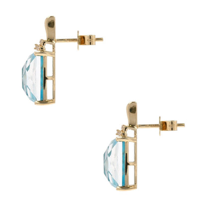 14K Gold Elongated Apatite Doublet With Diamond Accents Drop Earrings