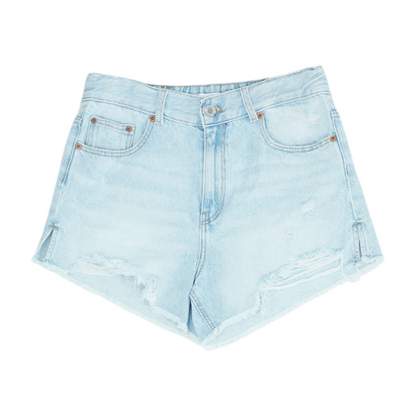 Blue Solid Denim Shorts