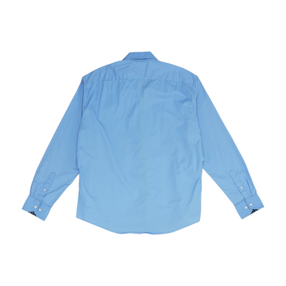 Blue Solid Long Sleeve Button Down