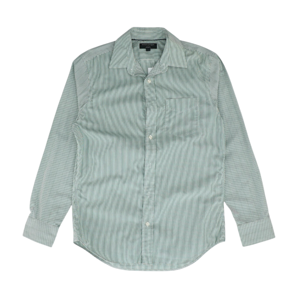 Green Striped Long Sleeve Button Down