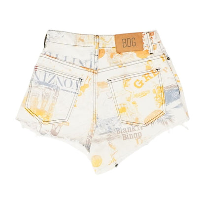 Orange Graphic Denim Shorts