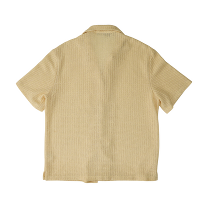 Beige Solid Short Sleeve Button Down