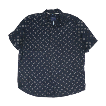 Navy Print Short Sleeve Button Down