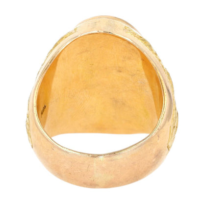 18K Gold Large Oval Green Stone Dragon Motif Signet Ring