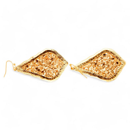Gold Tone Teardrop Gold Glitter Drop Earrings