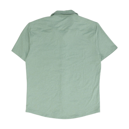 Green Solid Short Sleeve Button Down