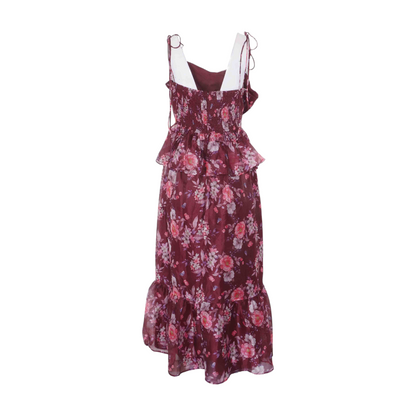 Maroon Floral Midi Dress