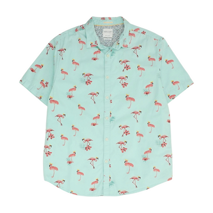 Blue Graphic Short Sleeve Button Down